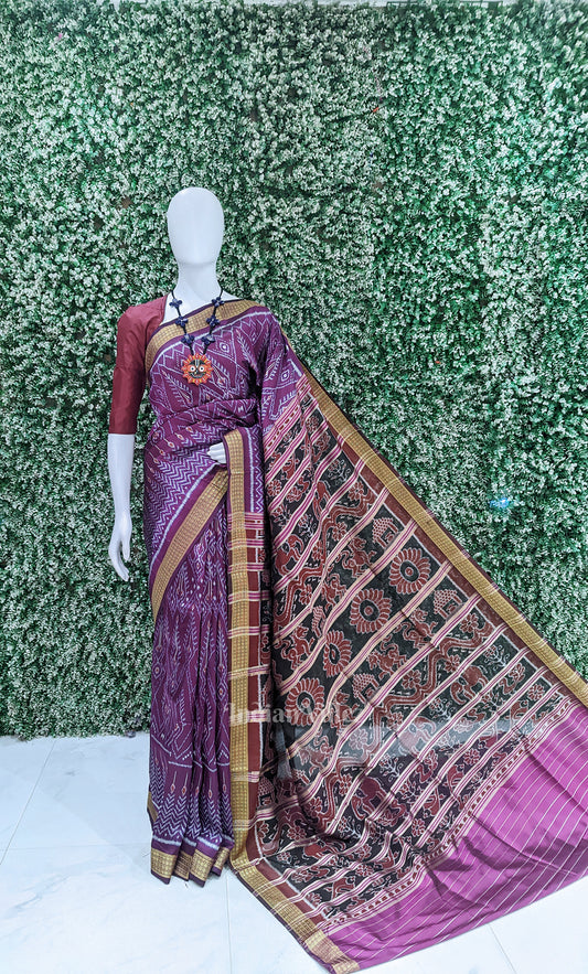 Magenta Pink Cambodian Inspired  Odisha Ikat Sambalpuri Silk Saree