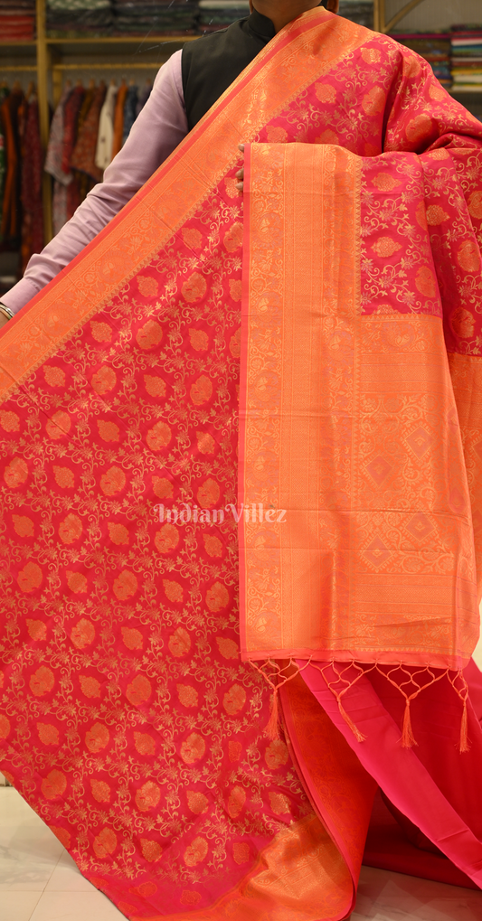 Pink Yellow Pure Chaap Weaving Silk Saree