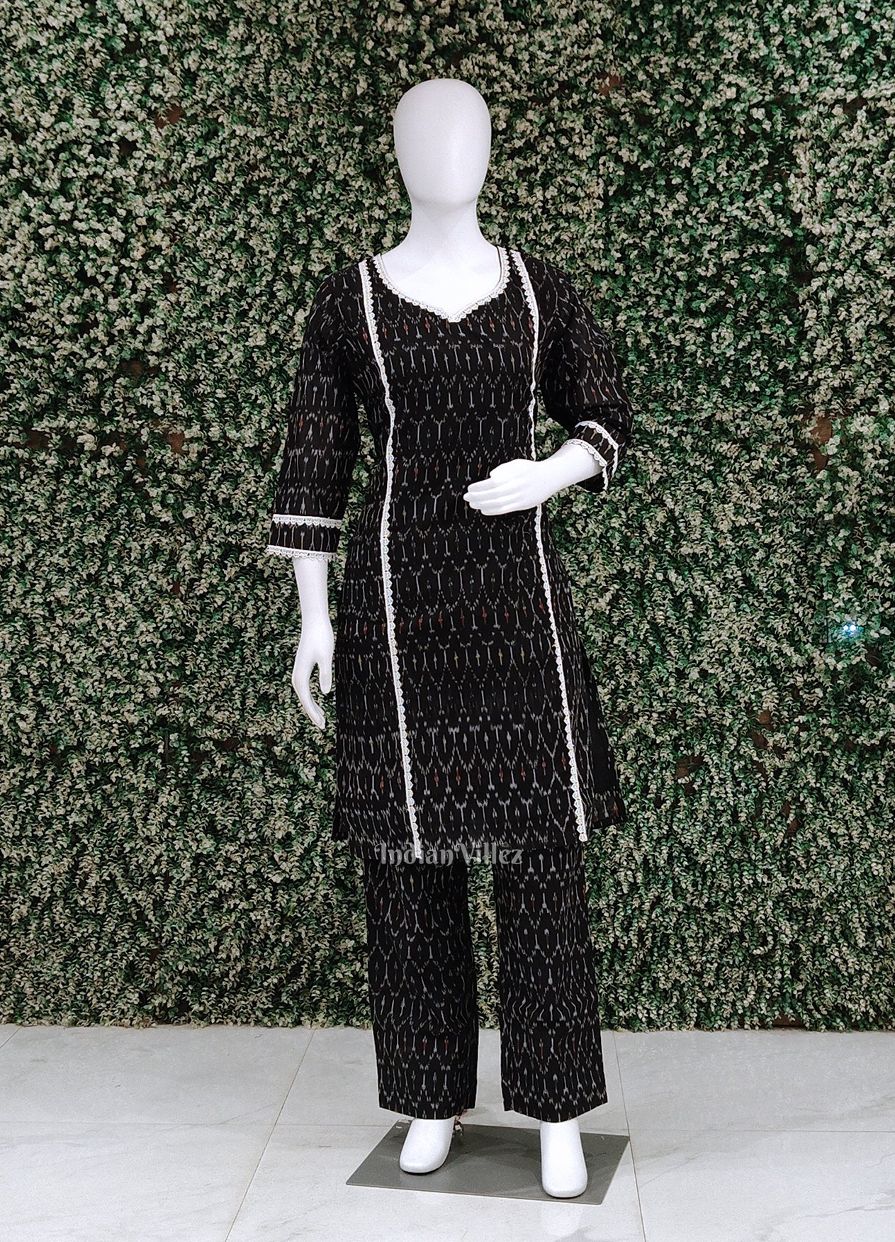 Black Odisha Ikat Designer Cotton Kurti Set with Pallazo (Co-Ords Set) 