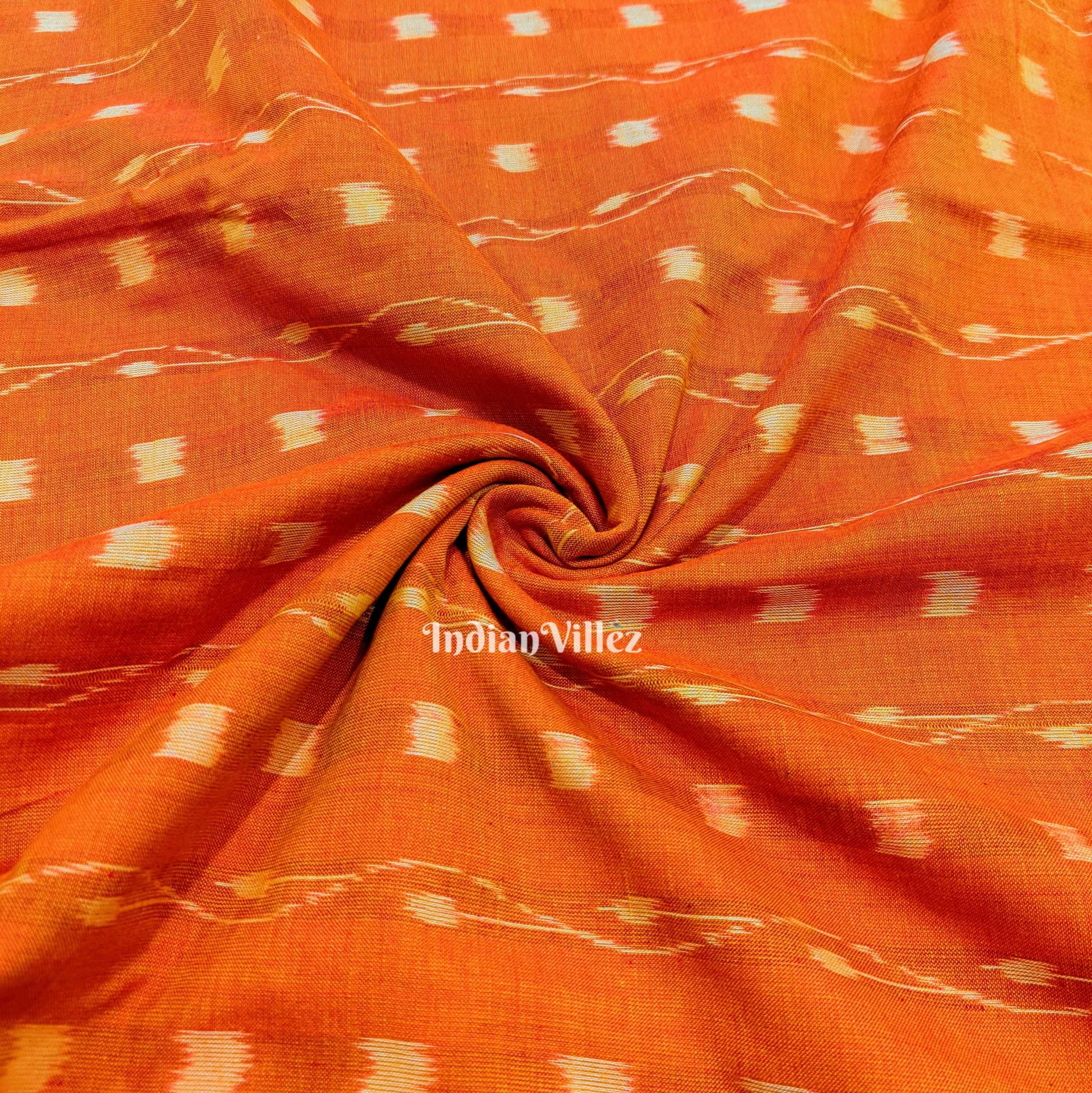 Orange Tipa Design Sambalpuri Ikat Cotton Fabric