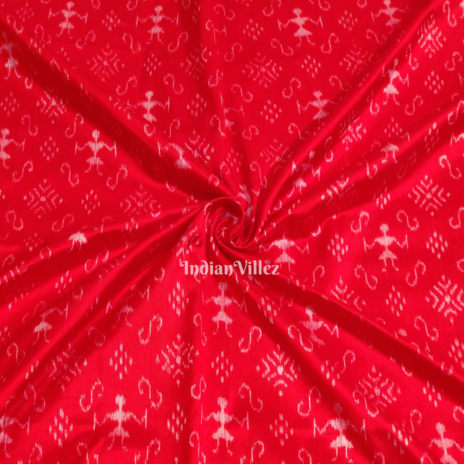 Red Tribal Theme Odisha Ikat Sambalpuri Silk Fabric