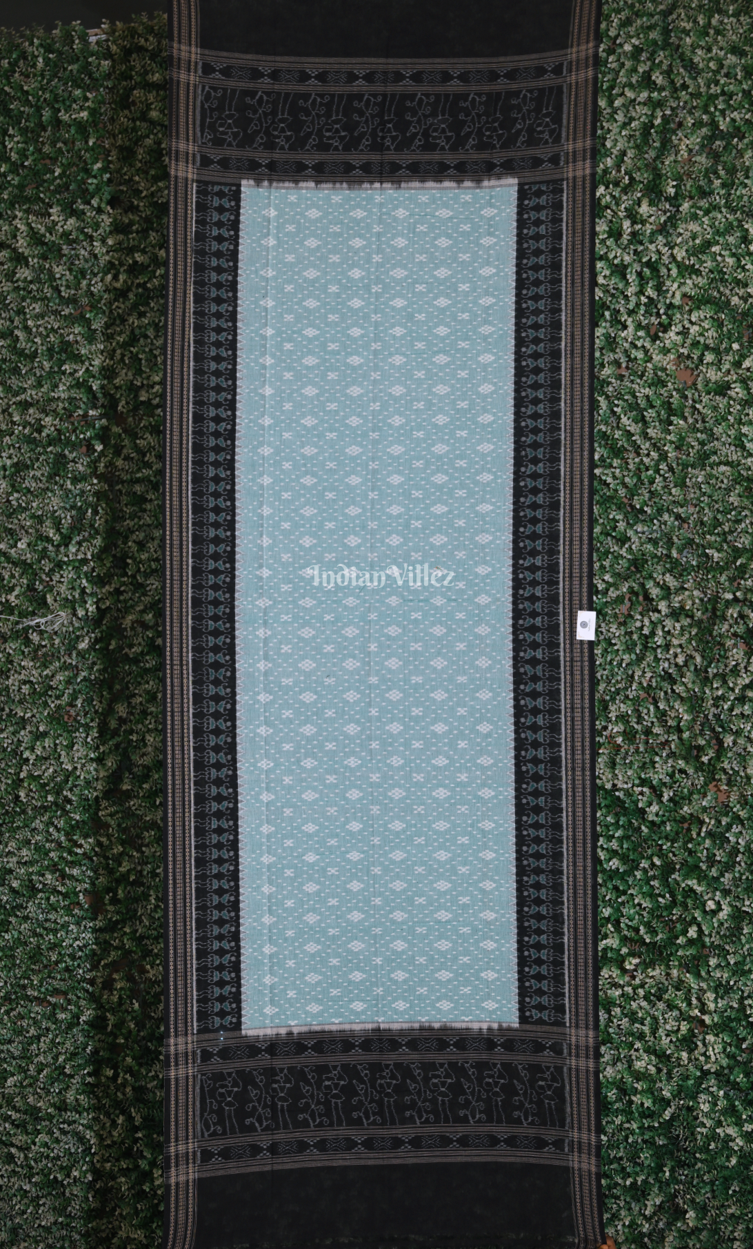 Light Blue Black Pasapali Sambalpuri Ikat Cotton Dupatta 