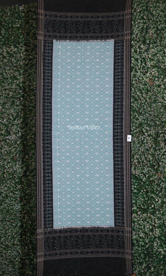 Light Blue Black Pasapali Sambalpuri Ikat Cotton Dupatta 
