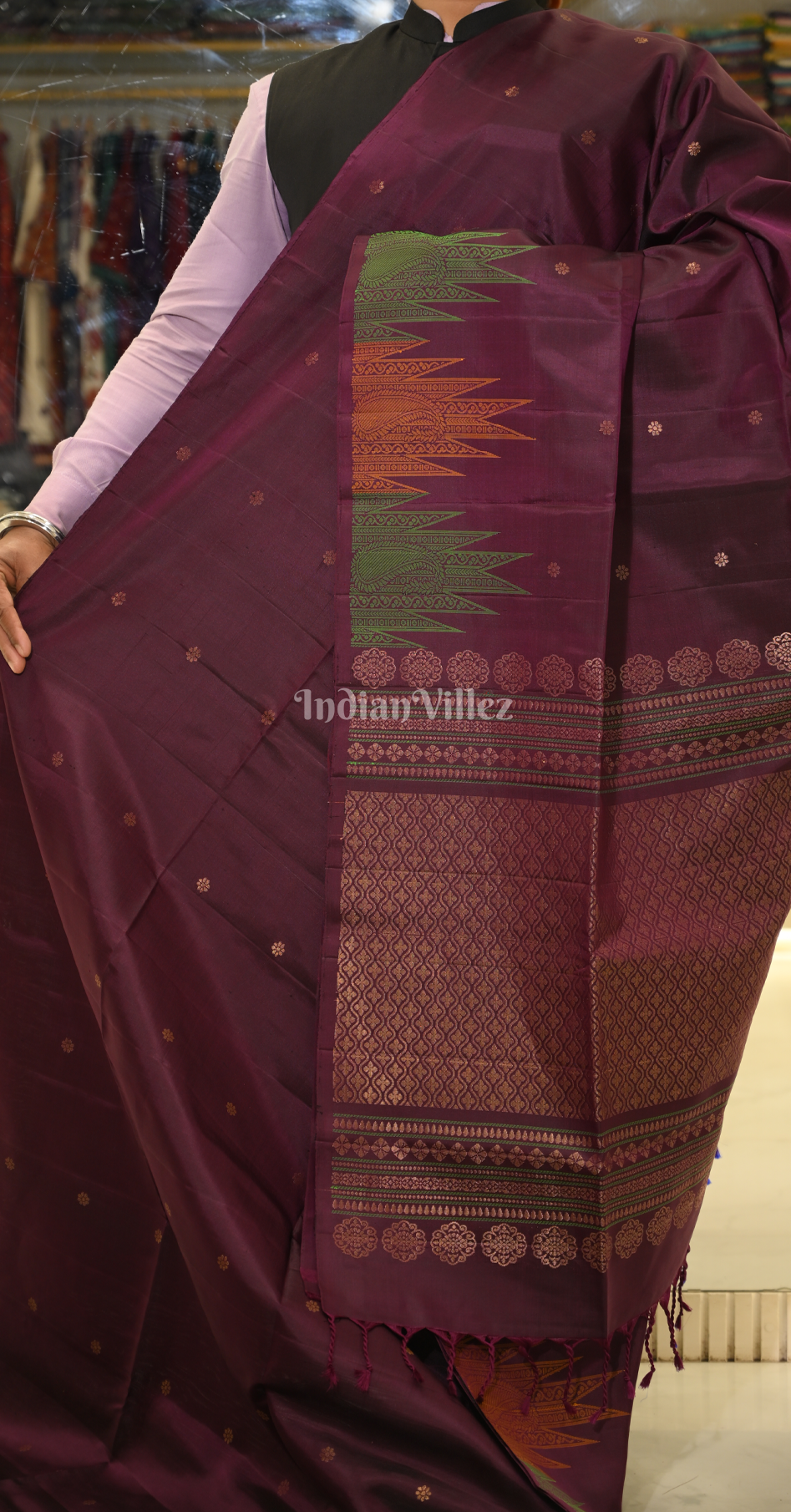 Purple  Wine Gold Zari Pure Kanjivaram Soft Silk Saree