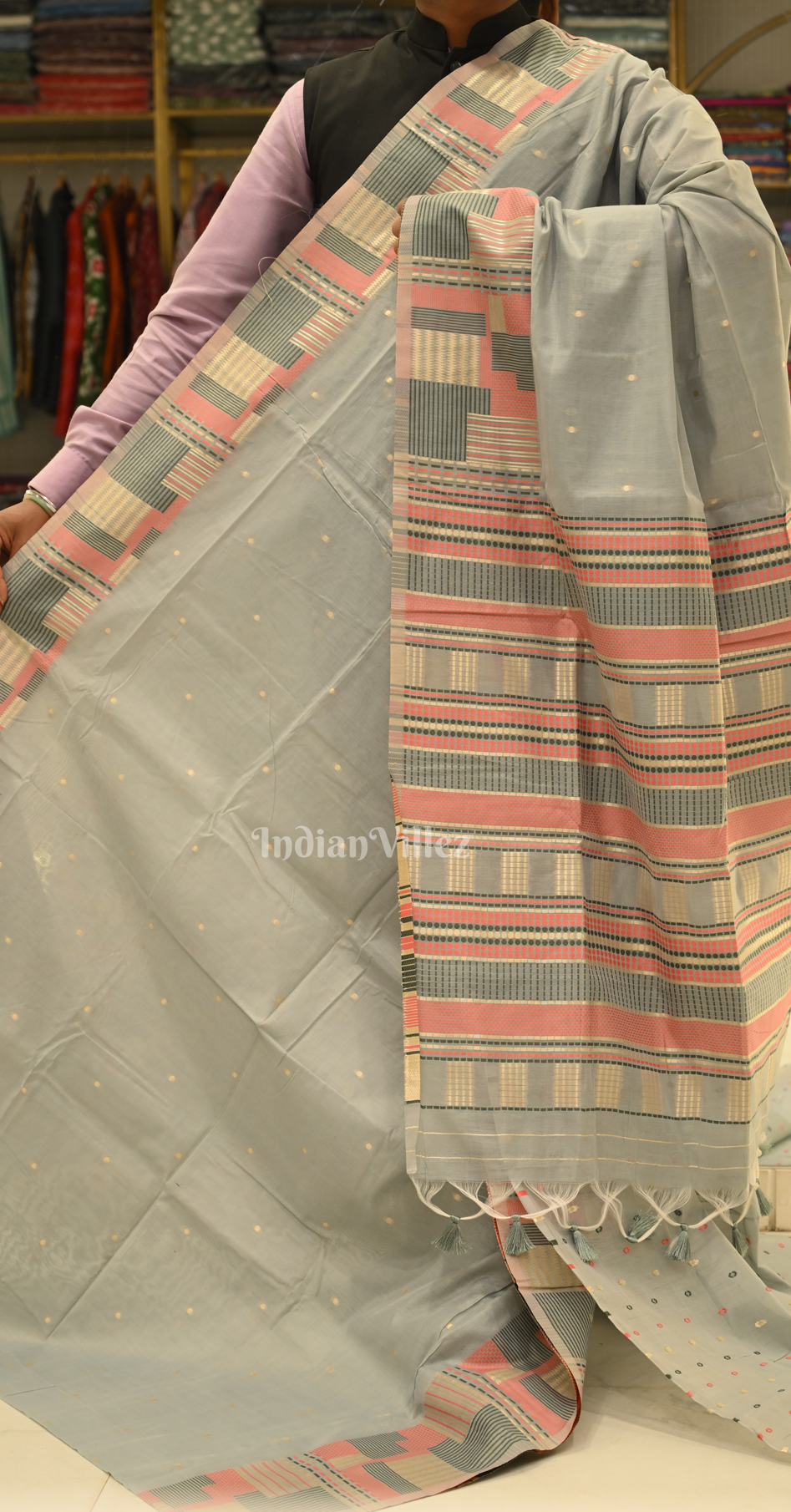 Grey Spun Weaving Silk Saree