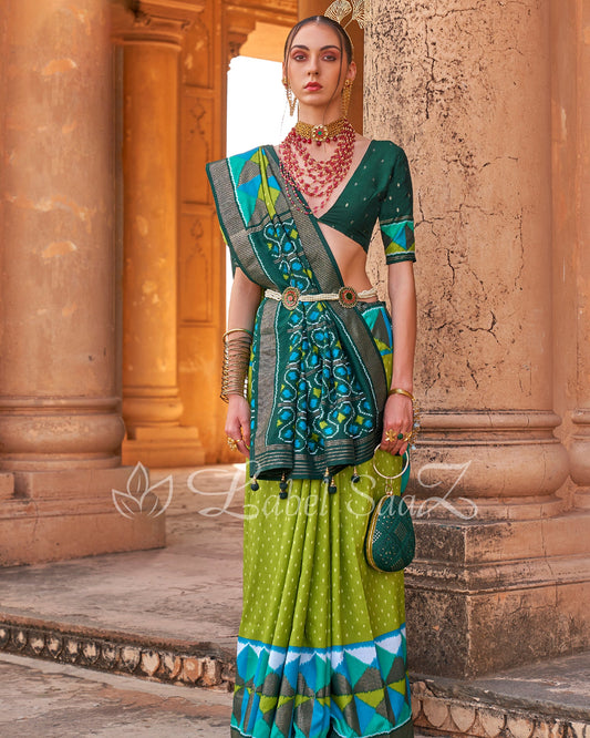 Green Leheriya Pochampally Ikat Saree