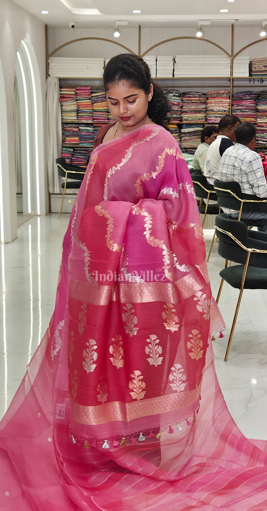 Lavendar Pure Kora Organza Banarasi Tissue saree