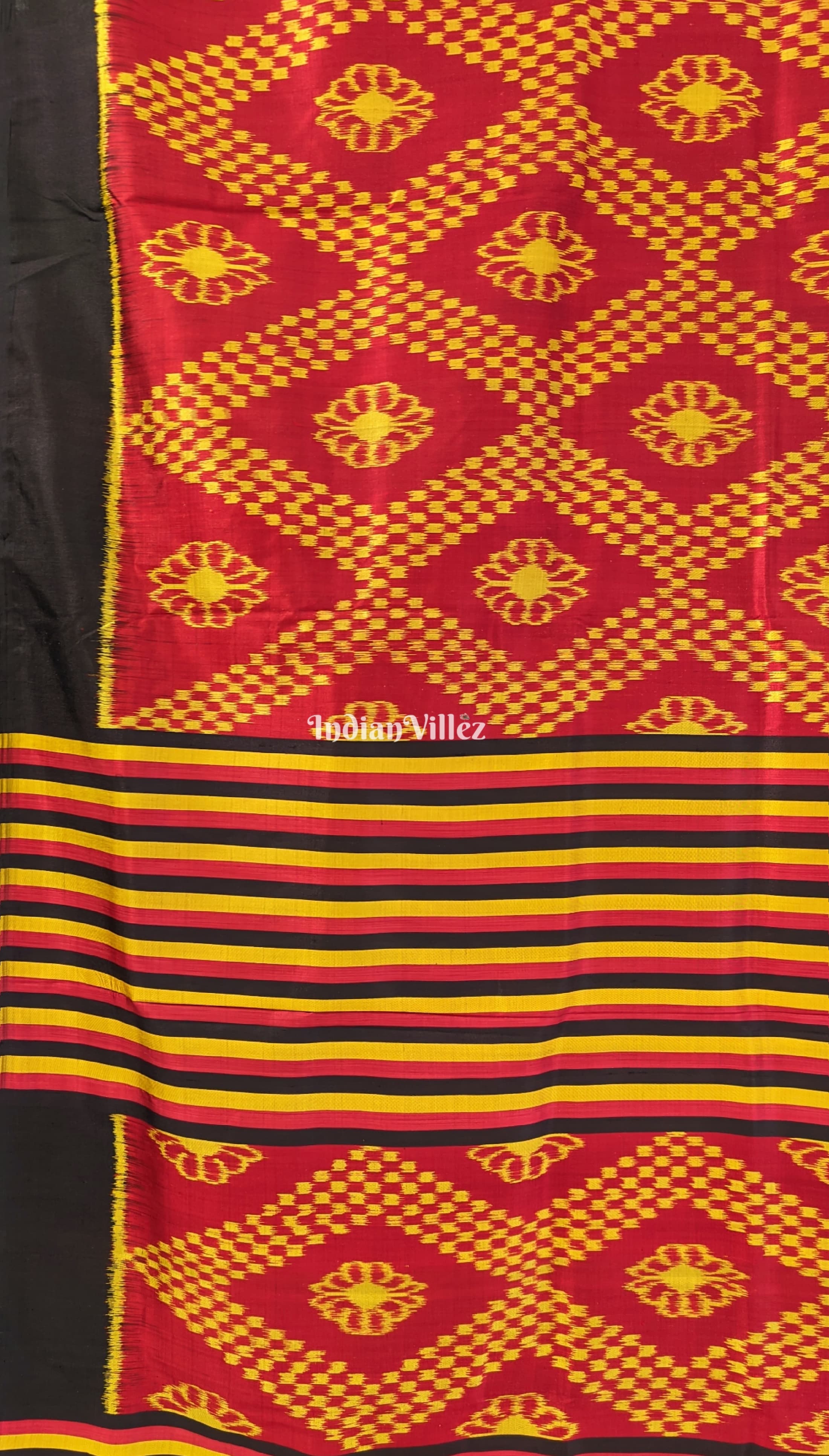 Red Yellow Contemporary Odisha Ikat Tarabali Silk Saree