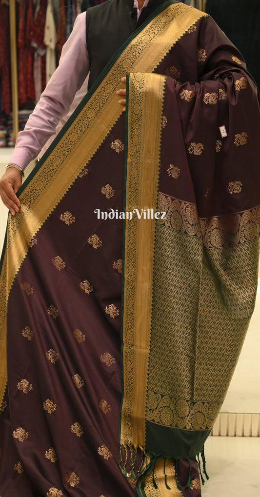 Coffee Bottle Green Kanjivaram Silk Saree