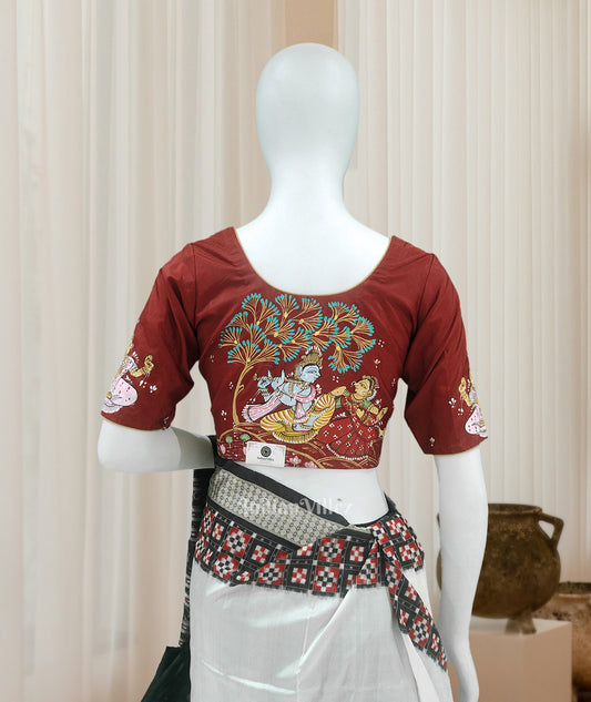 Maroon  Radha Krishna Hand-Painted  Pattachitra  Blouse