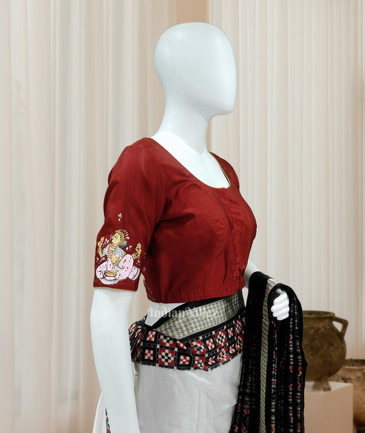 Maroon  Radha Krishna Hand-Painted  Pattachitra  Blouse