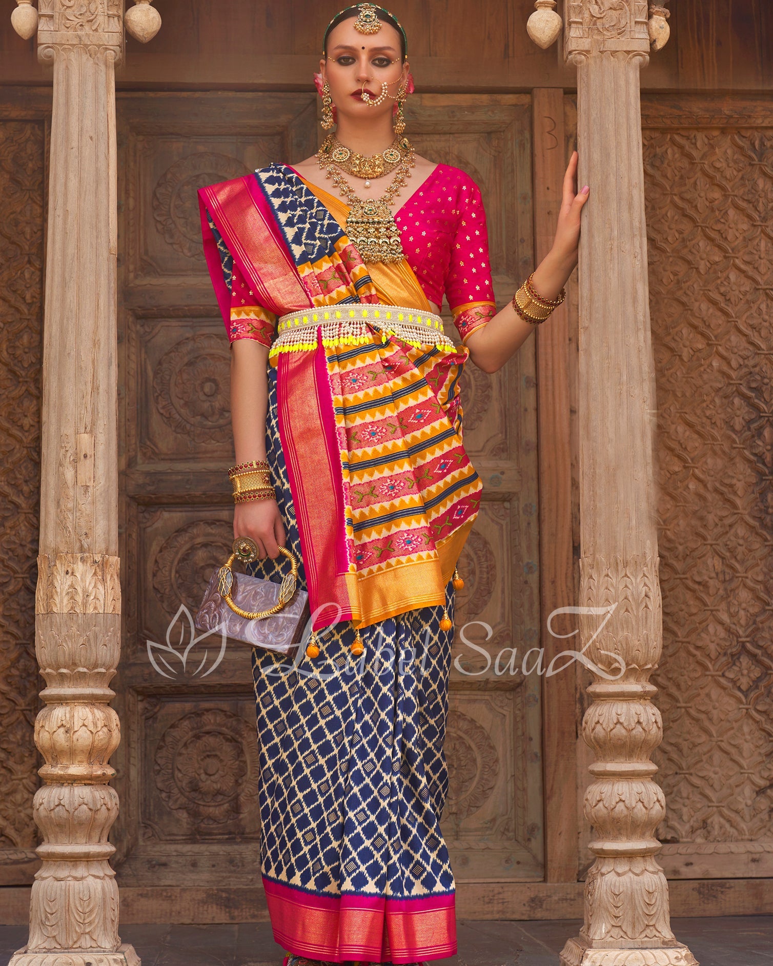 Navy Blue Patola-Inspired Pochampally South Silk Saree