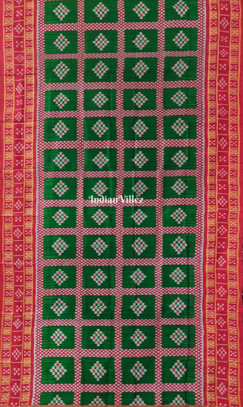 Bottle Green Red Pasapali Khandua Silk Saree