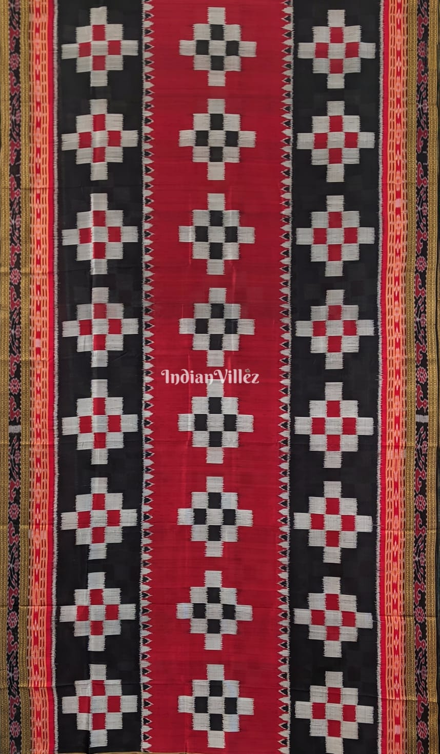 Red Black & White Pasapali Khandua Silk Saree