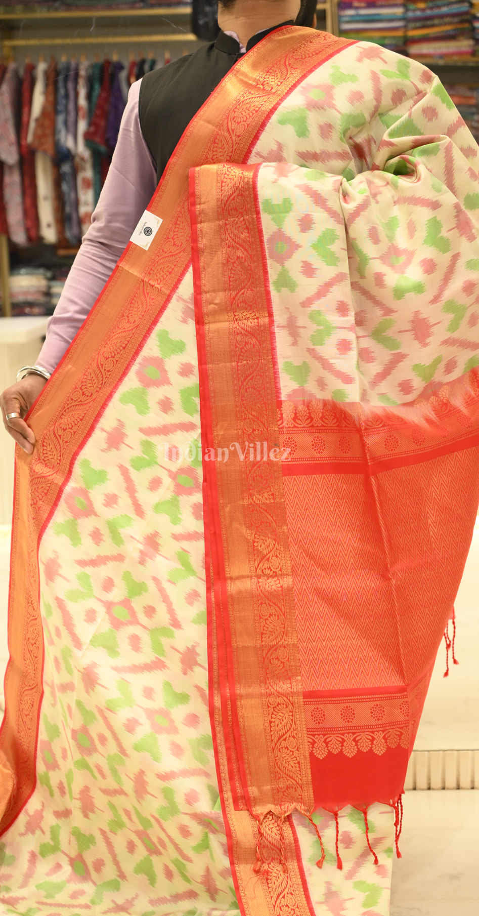 Off White with Multi color Pure Kanjivaram Soft Silk Saree 