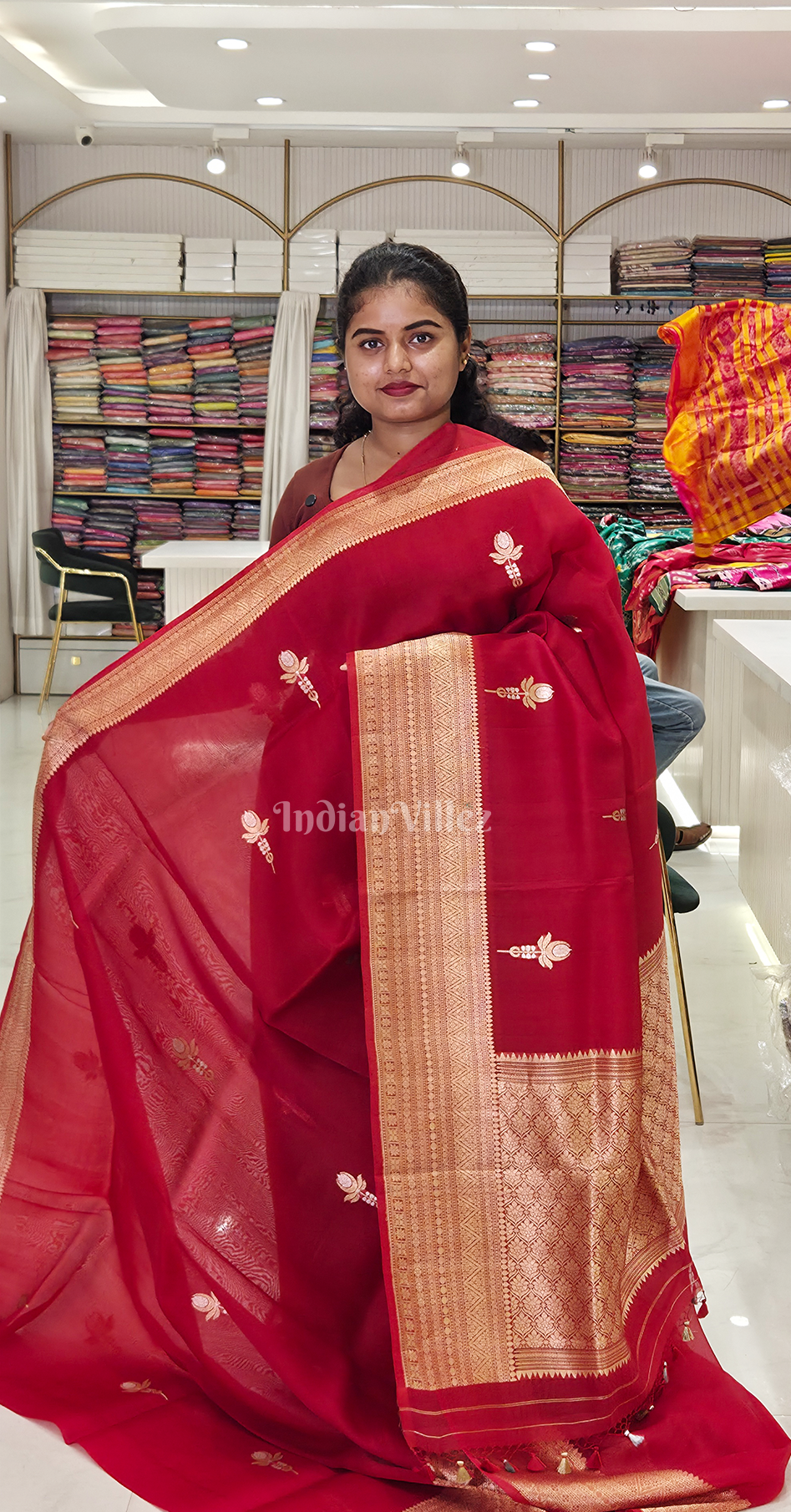 Maroon Golden Pure Kora Organza Banarasi Silk saree