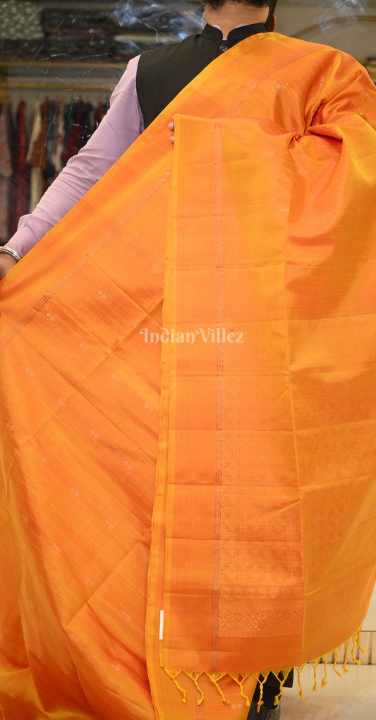 Orange Pure Kanjivaram Soft Silk Saree