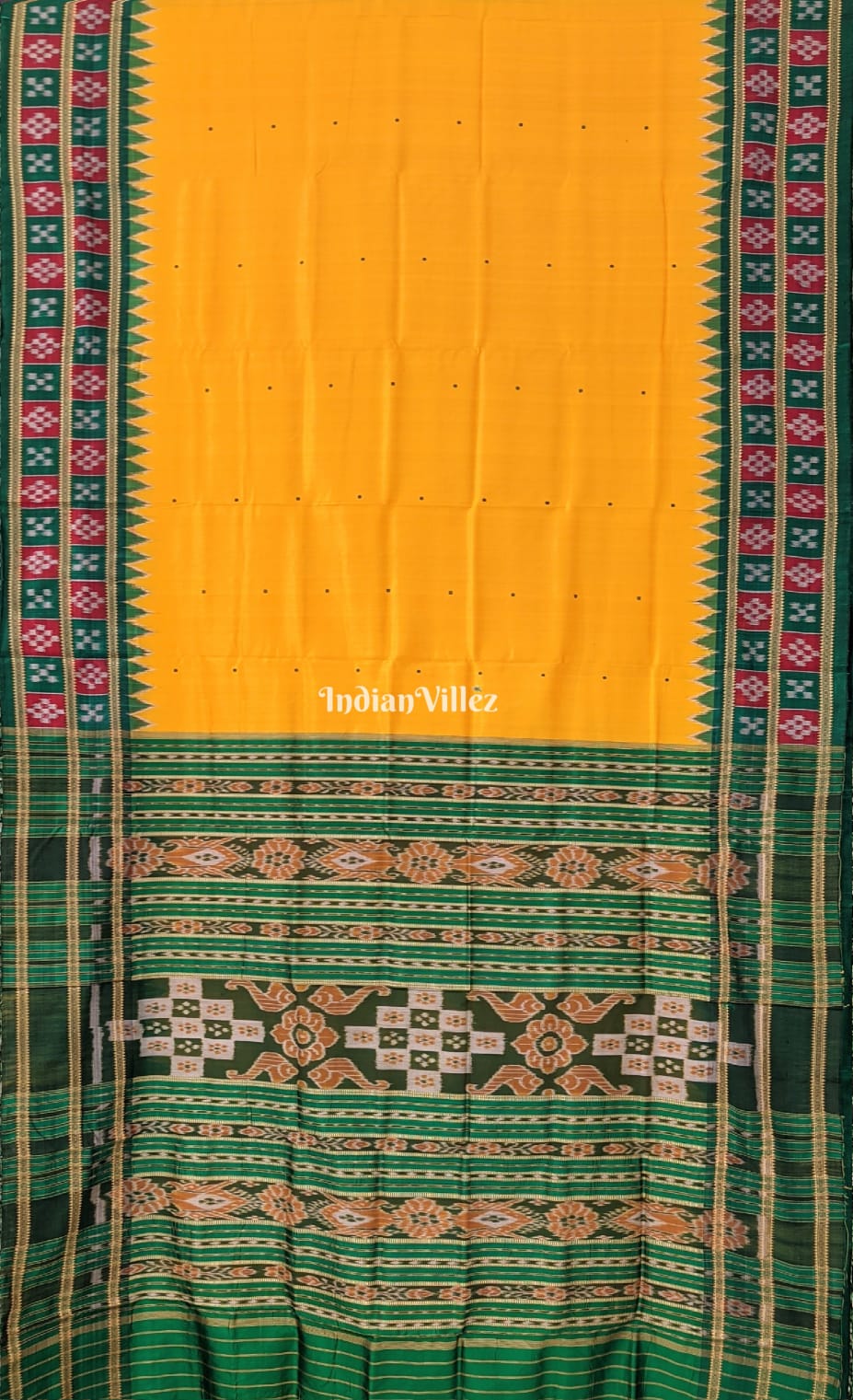 Yellow Green Border Pasapali Khandua Silk Saree