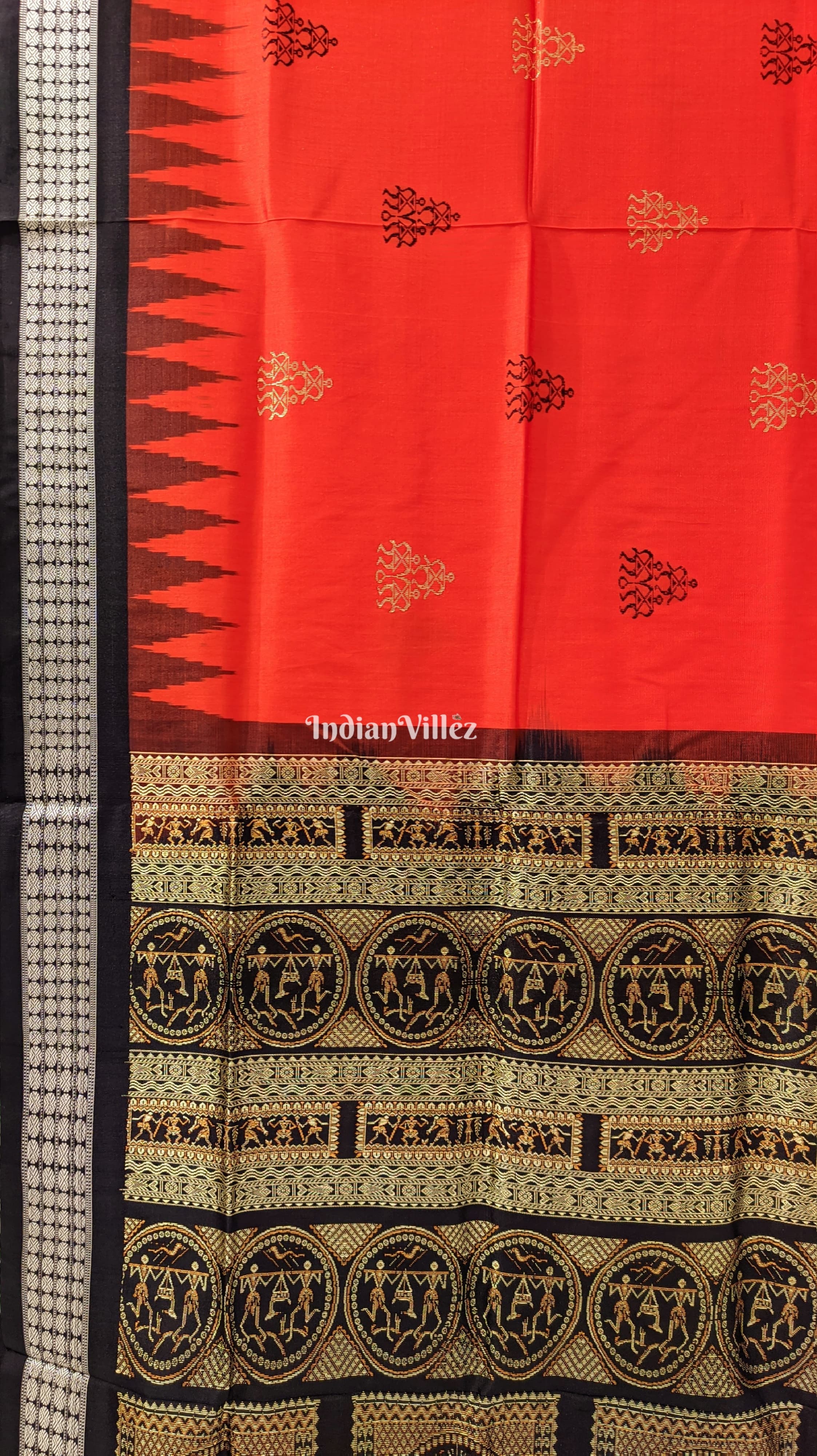 Orange Tribal Theme Sambalpuri Silk Saree