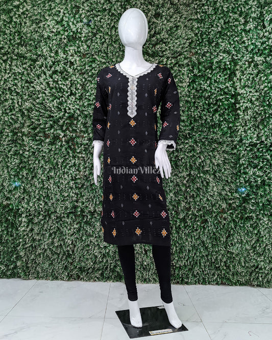 Black padsapali Odisha Ikat Designer Cotton Kurti for Women