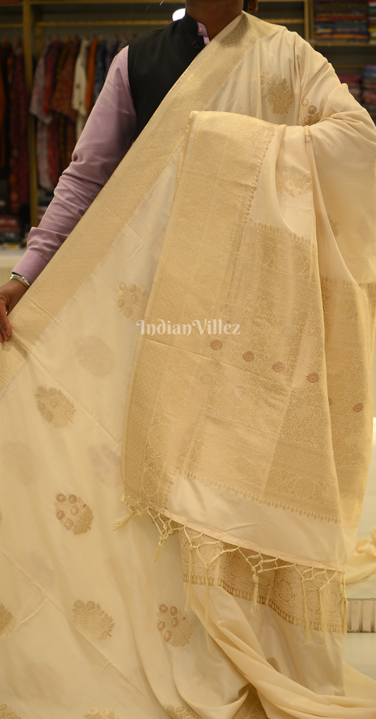 Off White Pure Khaddi Gergette Baarasi with Nylon Weaving Saree