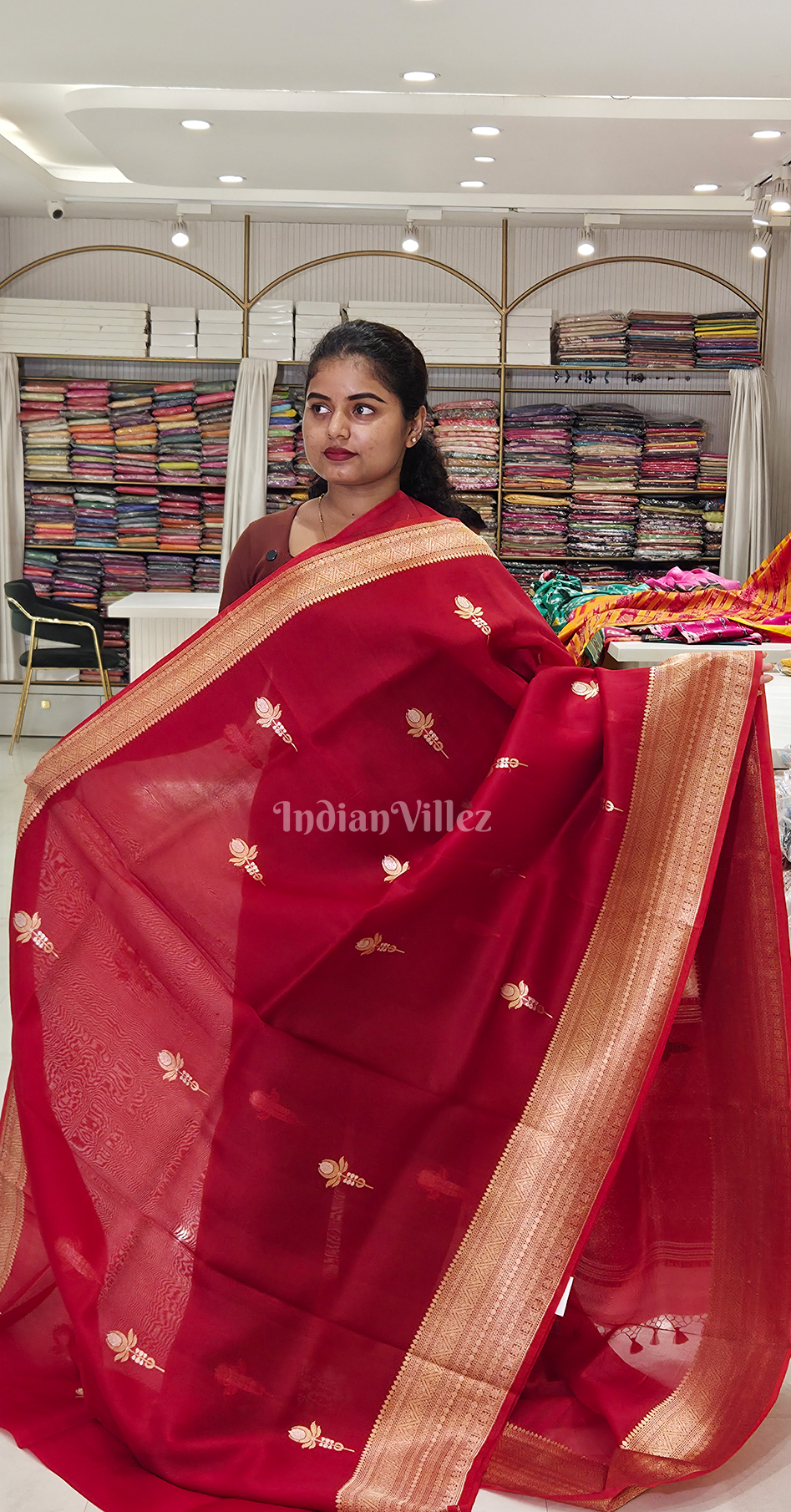 Maroon Golden Pure Kora Organza Banarasi Silk saree