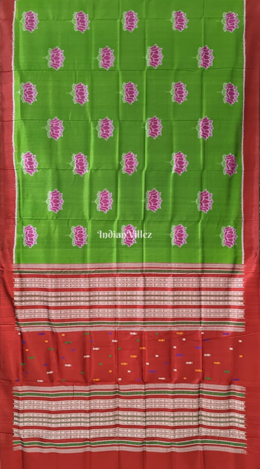 Green with Pink Lotus Odisha Handloom Contemporary Silk Saree