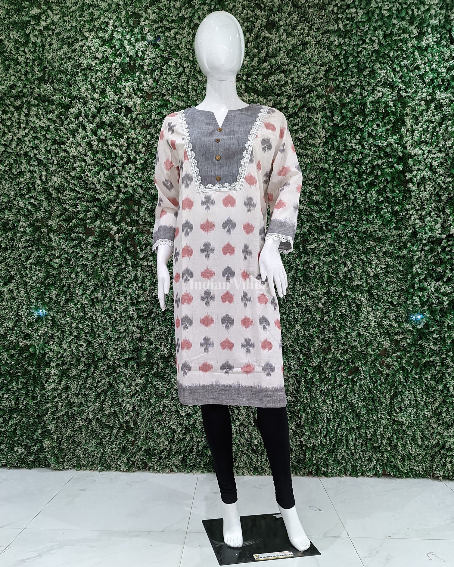 White Odisha Ikat Designer Cotton Kurti for Women