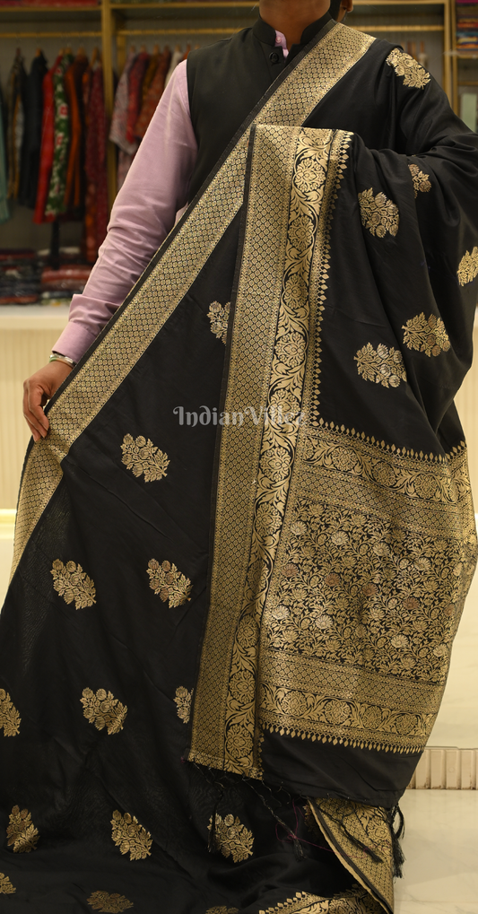 Black Pure Khaddi Gergette Banarasi with Nylon Weaving