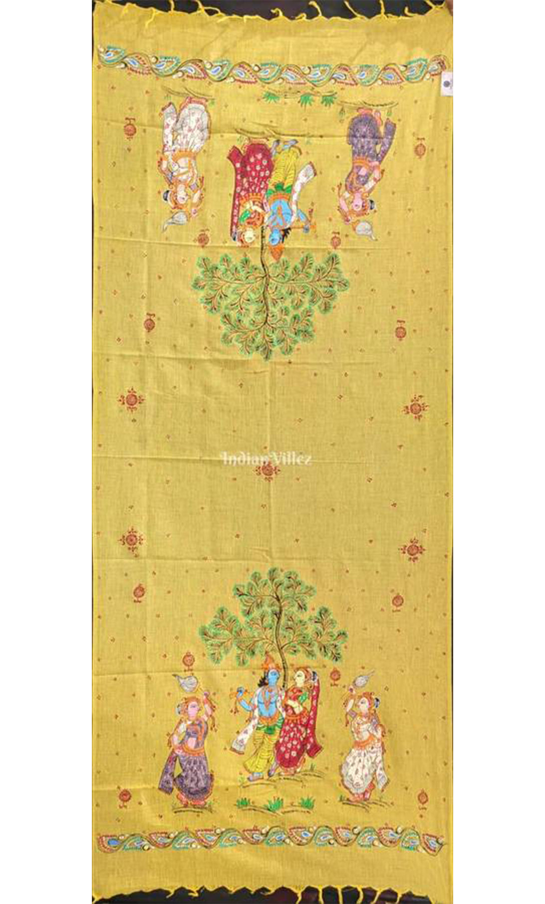 Yellow Radha Krishna Tussar Pattachitra Dupatta