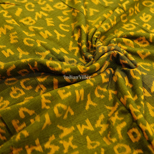 Mehndi Green English Alphabet Sambalpuri Cotton Fabric