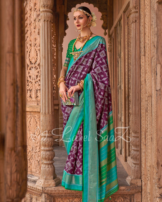 Purple and Violet Patola-Inspired Pochampally South Silk Saree