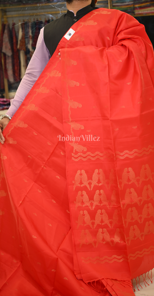 Red Bird Motif Pure Kanjivaram Soft Silk Saree