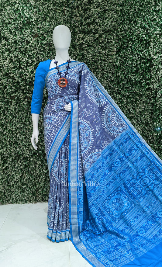Navy Blue Tribal Theme Odisha Ikat Sambalpuri Silk Saree