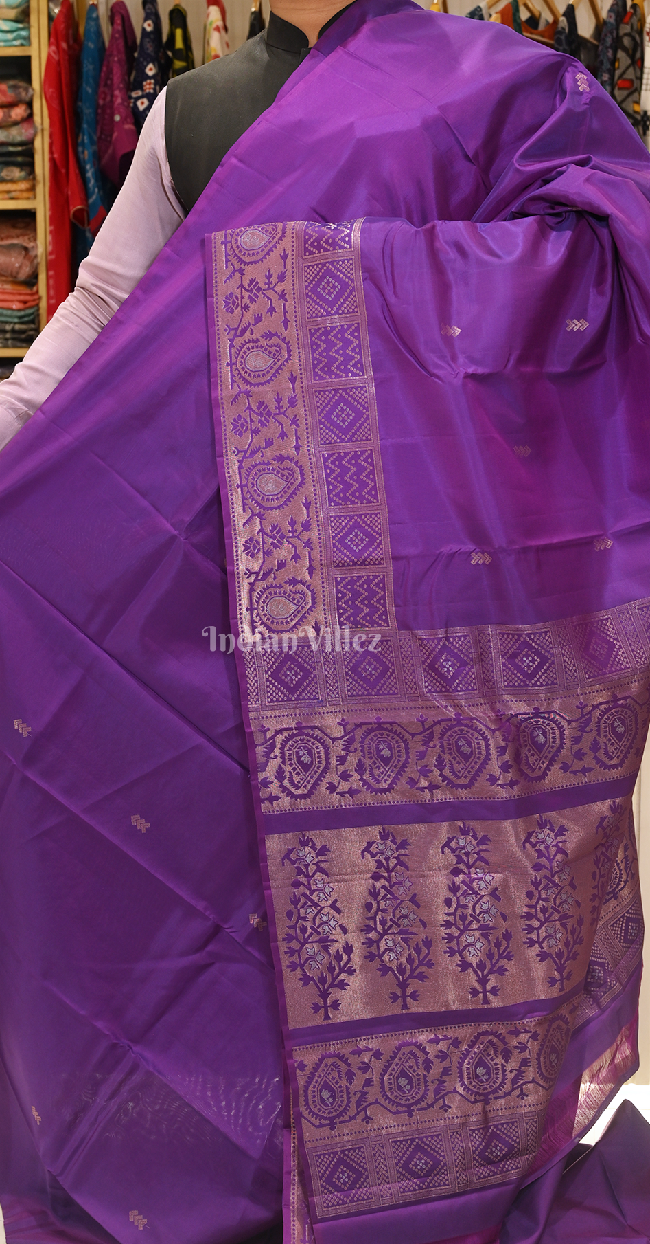 Purple Golden Floral Pure Brocade Kanjivaram Silk Saree 