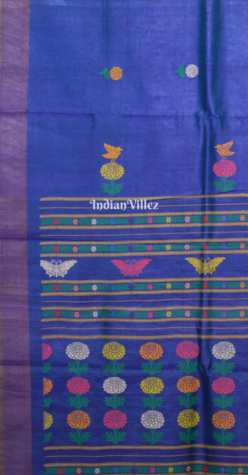 Royal Blue Marigold Wild Garden Master Weave Gopalpur Tussar Silk Saree 