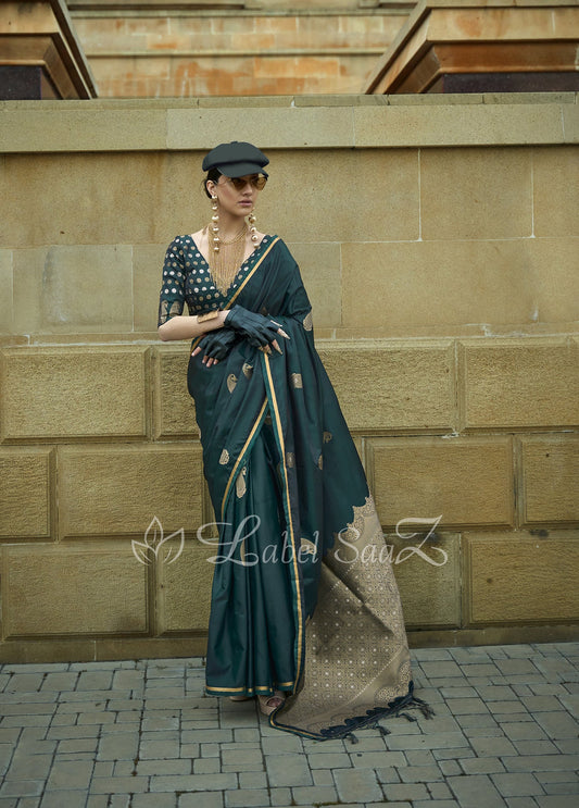 Green Satin Weaving Banarasi Silk Saree 