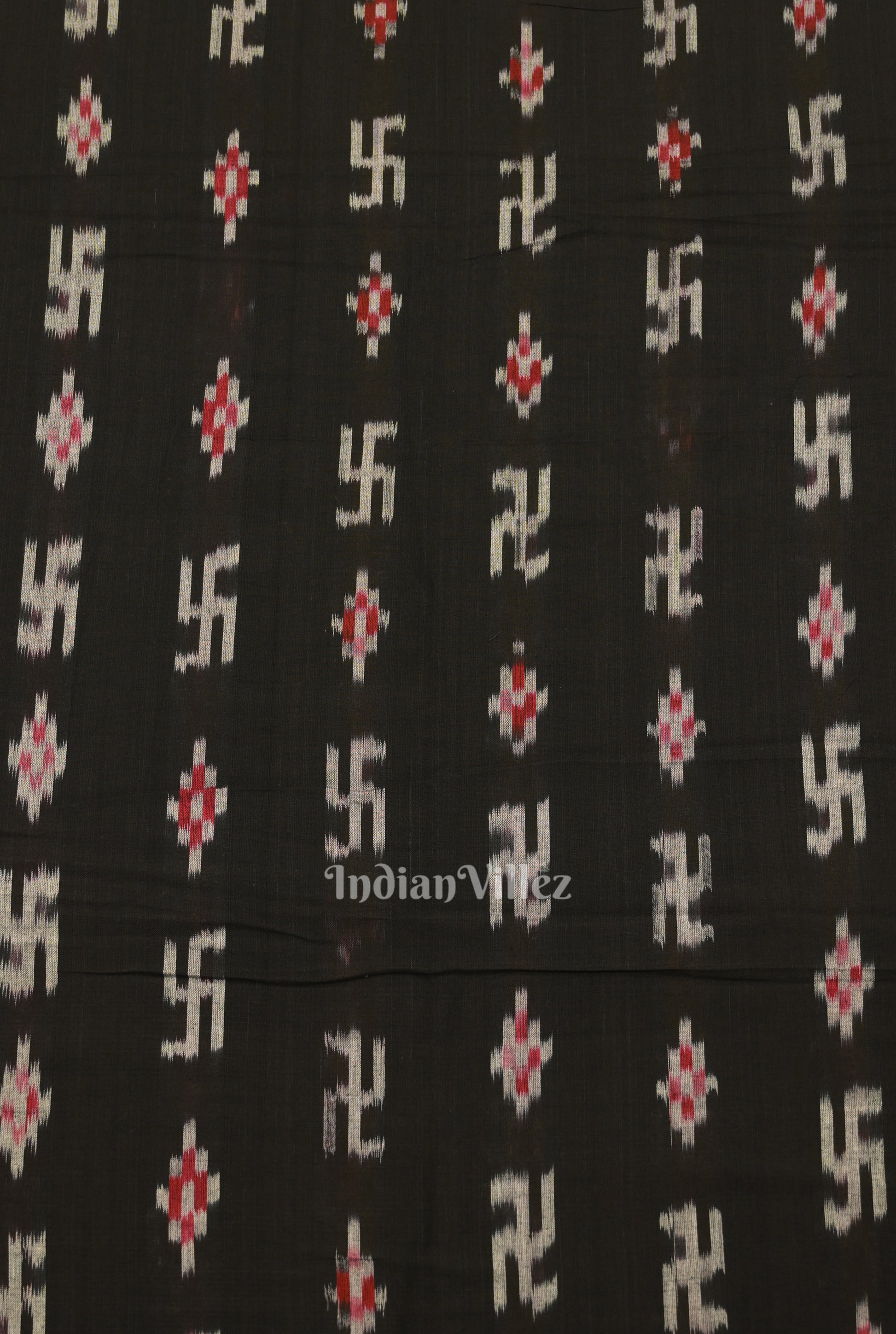 Black Pasapali Swastik Sambalpuri Ikat Cotton Fabric