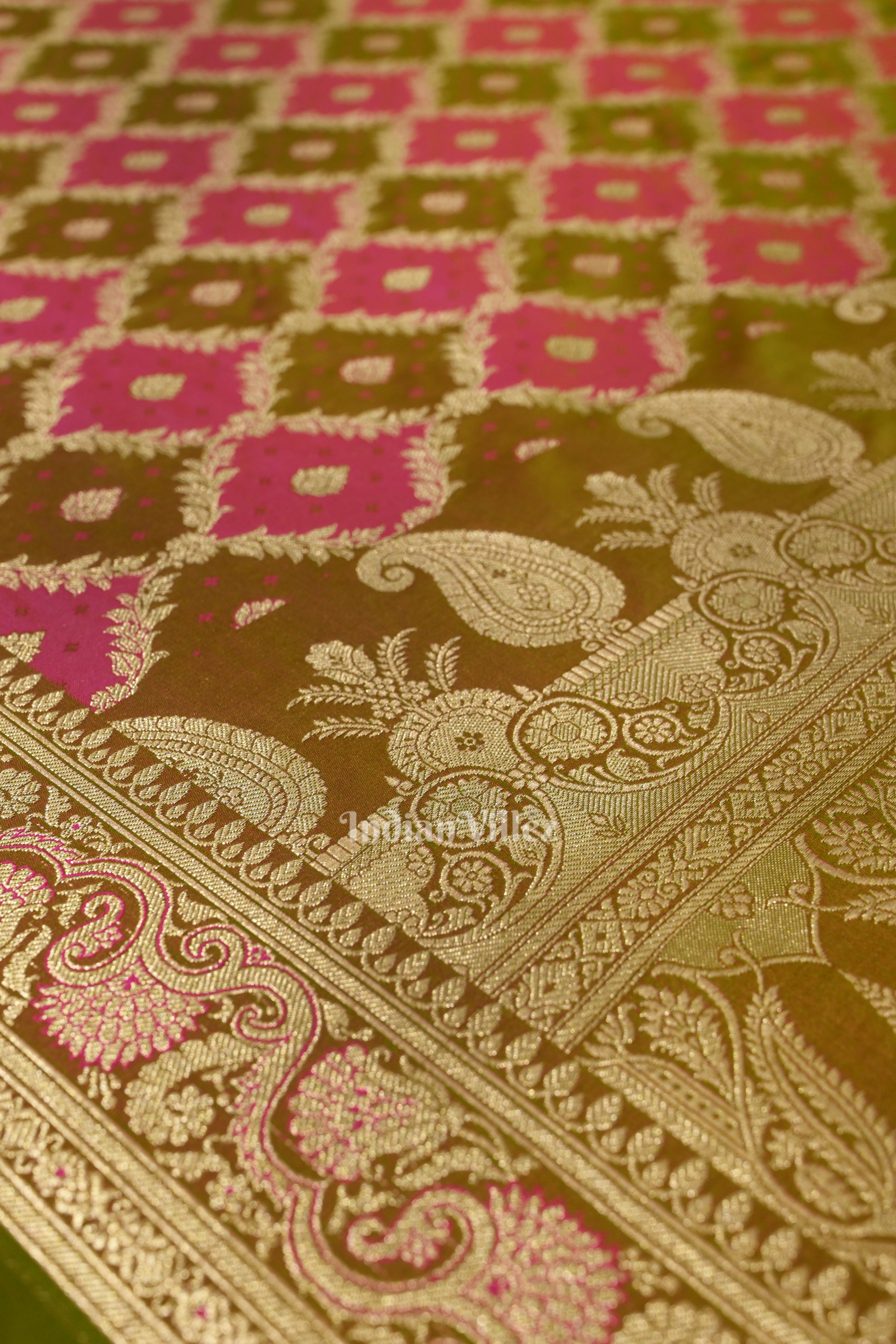 Rani Pink Rangkart Mashru Satin Silk Banarasi Saree