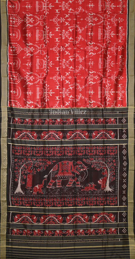 Red Black Tribal House Odisha Ikat Sambalpuri Silk Saree