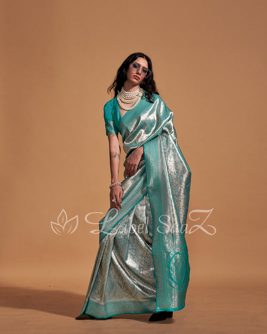 Mint coloured Kanjivaram Zari Silk Saree 