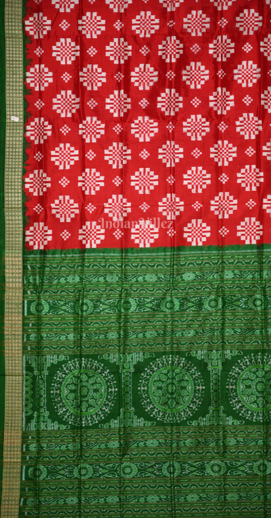 Red Green Pasapali Odisha Ikat Sambalpuri Silk Saree
