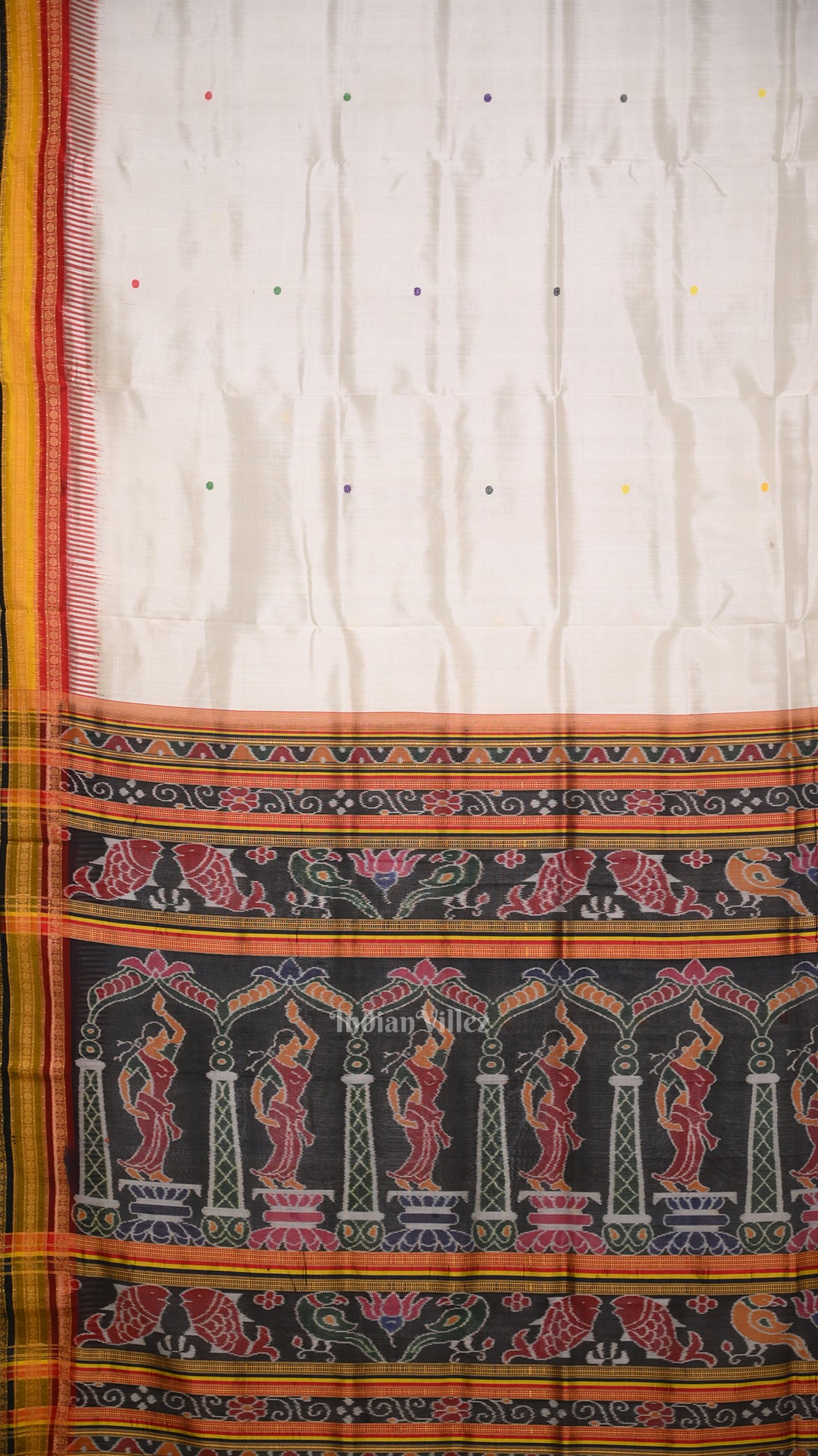 White Kathiphera Khandua Silk Saree with Nartaki Pallu 