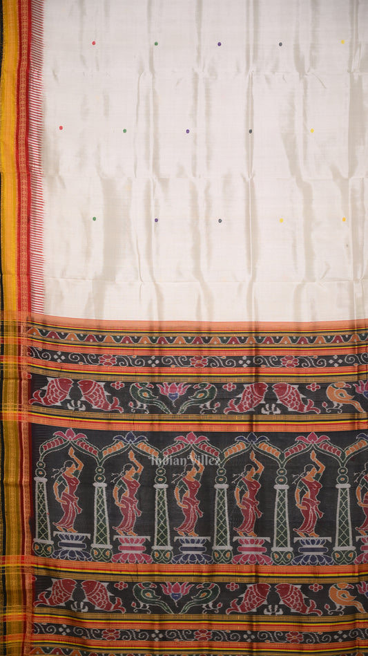White Kathiphera Khandua Silk Saree with Nartaki Pallu 