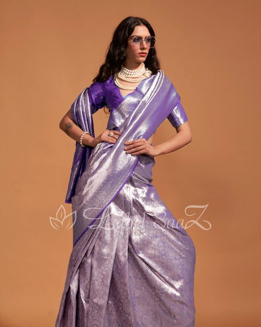 Bluish Violet Kanjivaram Zari Silk Saree 