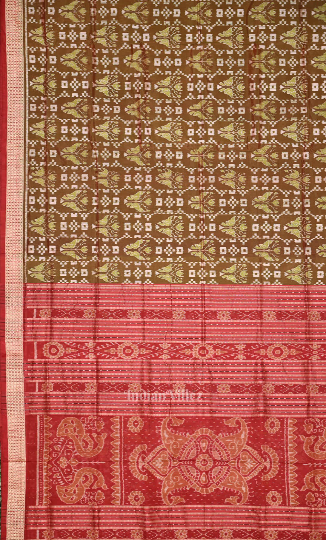 Brown Red Dual Tone Pasapali Odisha Ikat Sambalpuri Silk Saree 
