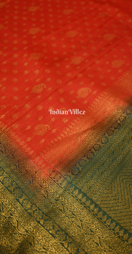  Red Mehendi Green Kanjivaram Silk Saree 