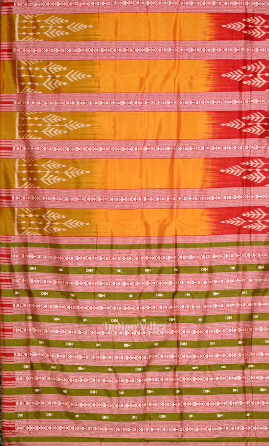 Mustard Yellow Red Stripped Odisha Ikat Contemporary Designer Saree 