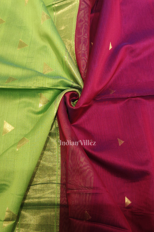 Parrot Green with Pink Pure Silk Cotton Maheshwari Saree