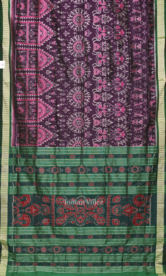 Purple Green Tribal Jhoti Theme Sambalpuri Silk Saree 